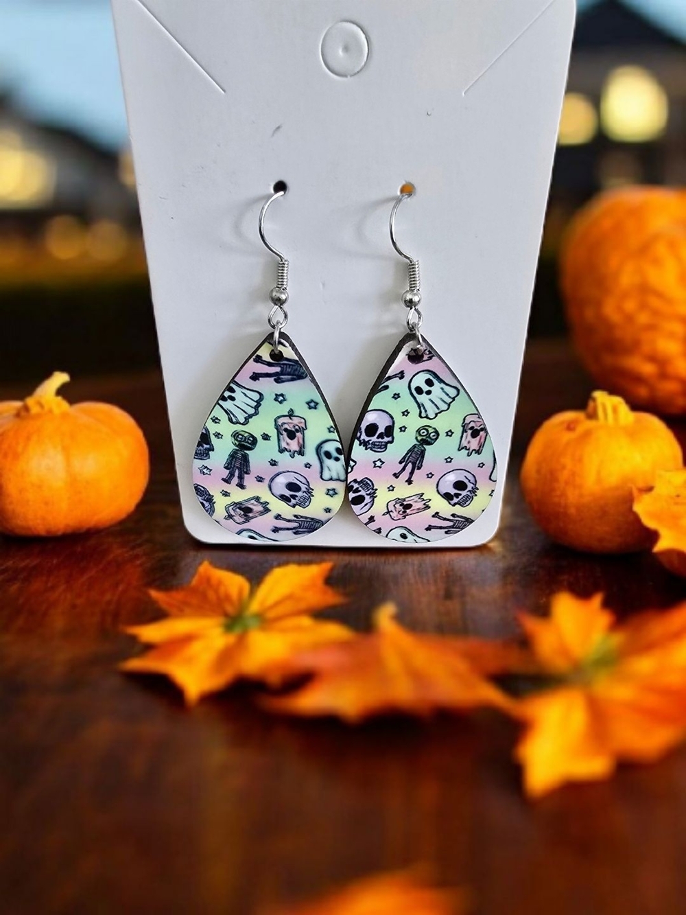 Pastel Halloween Teardrop Dangle Earrings - Pastel Multi Color